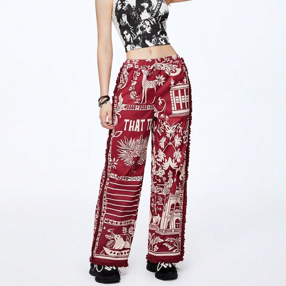 Multicolor Casual Women's Exotic Style Printed Tassel Baggy Pants